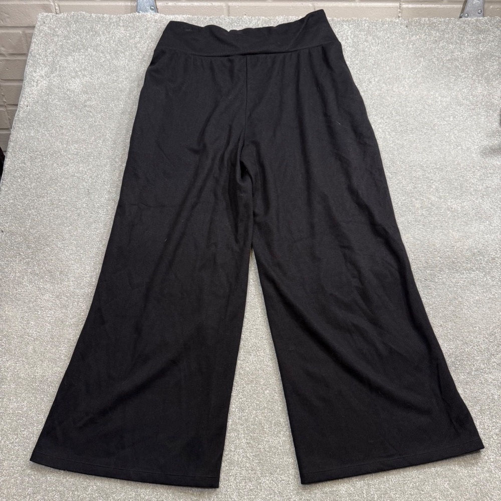 Halara Ribbed Knit Tummy Control Wide Leg Pants Pockets Black NWT XL Petite - Picture 6 of 16